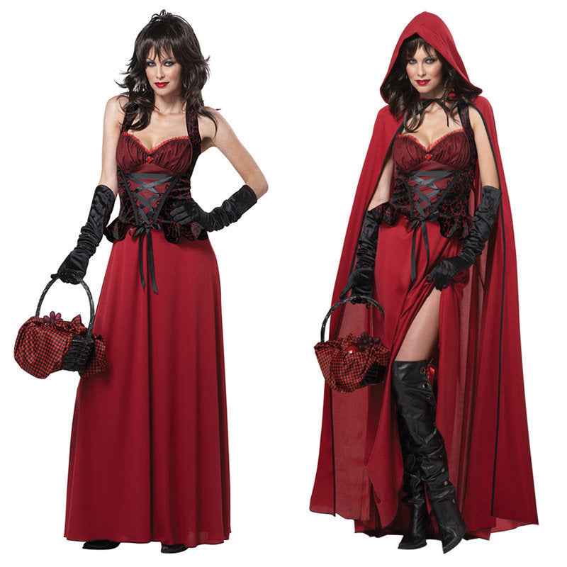 Ensemble de costume de jeu d'Halloween pour femme – Tenue de cosplay en polyester avec châle, jupe et gants