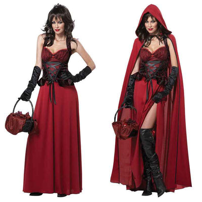Ensemble de costume de jeu d'Halloween pour femme – Tenue de cosplay en polyester avec châle, jupe et gants