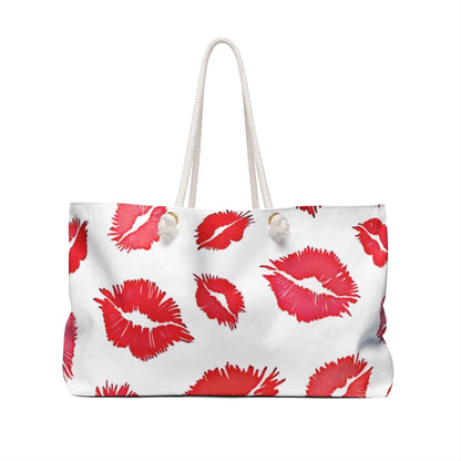 Sac de week-end avec motif de baisers au rouge à lèvres | Sac de voyage imprimé lèvres | Grand cabas