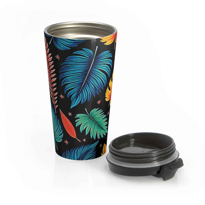 Mug de voyage en acier inoxydable motif feuilles tropicales