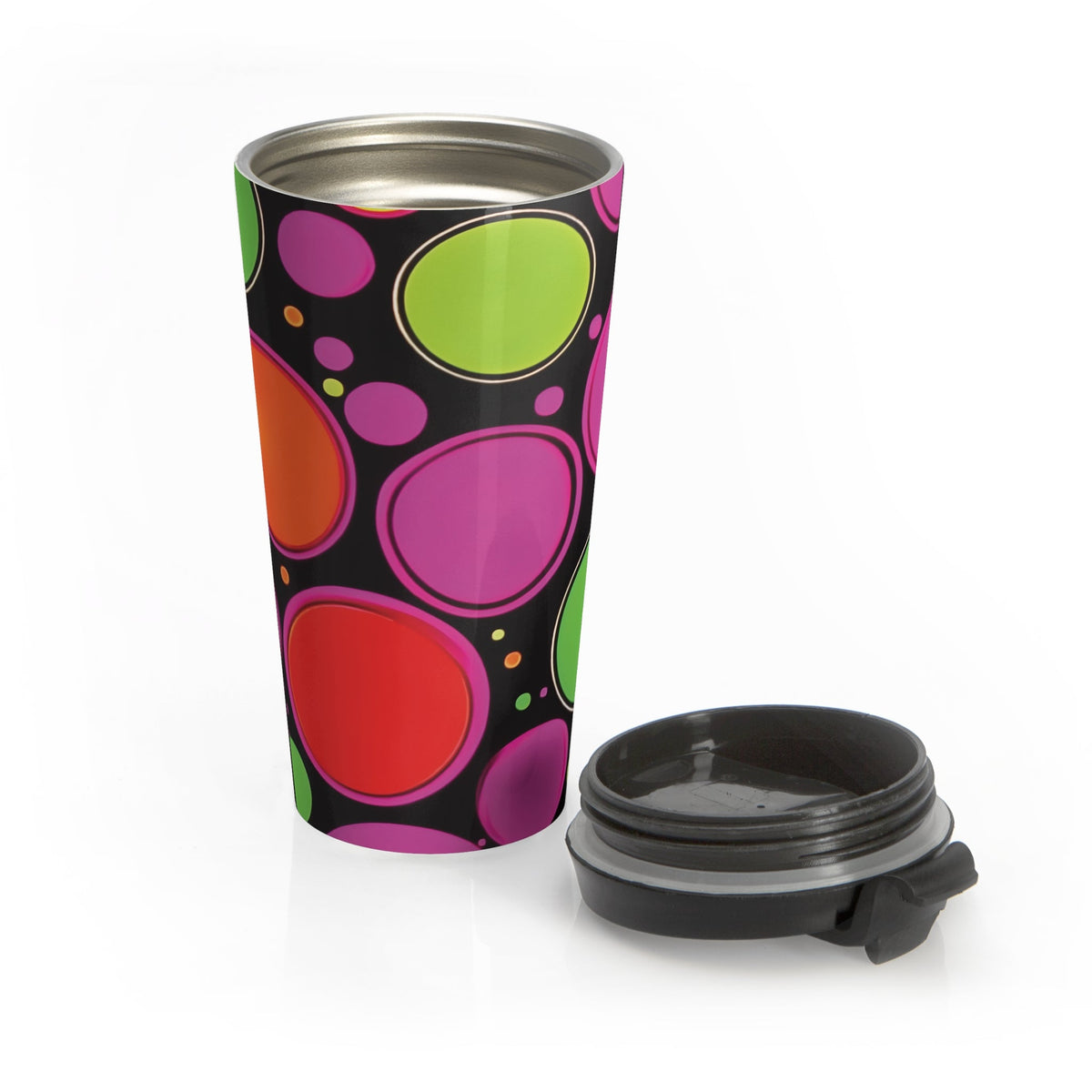Mug de voyage en acier inoxydable Rétro bulles colorées | Gobelet à pois néon