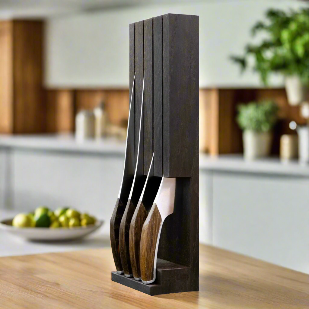 SYNCHROS | Lot de 4 pièces avec support à couteaux en bois de chêne