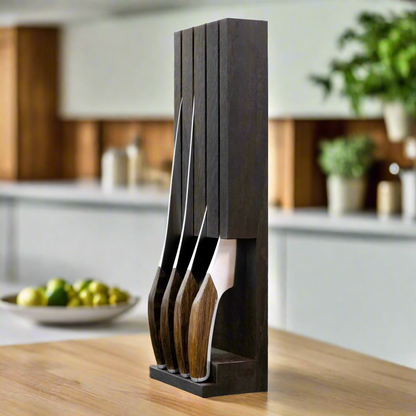 SYNCHROS | Lot de 4 pièces avec support à couteaux en bois de chêne