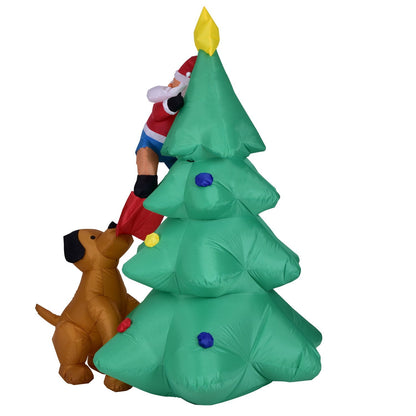 Inflatable Santa Climbing Christmas Tree Outdoor Yard Decoration – 1.8m Blow-Up Holiday Decor with Dog