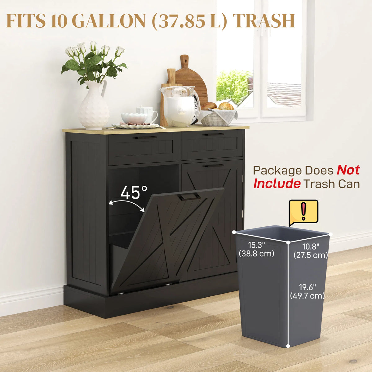 Meuble à poubelle basculant de 38 litres – Rangement dissimulé pour poubelle avec 2 tiroirs (Livraison aux États-Unis et au Canada uniquement)