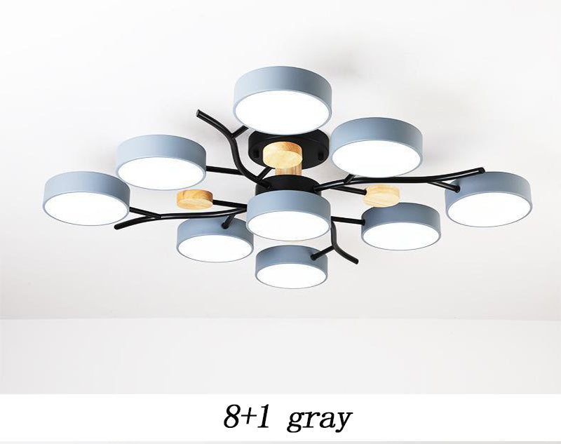 Plafonnier LED pour salon, style nordique, bois simple, coloris macaron