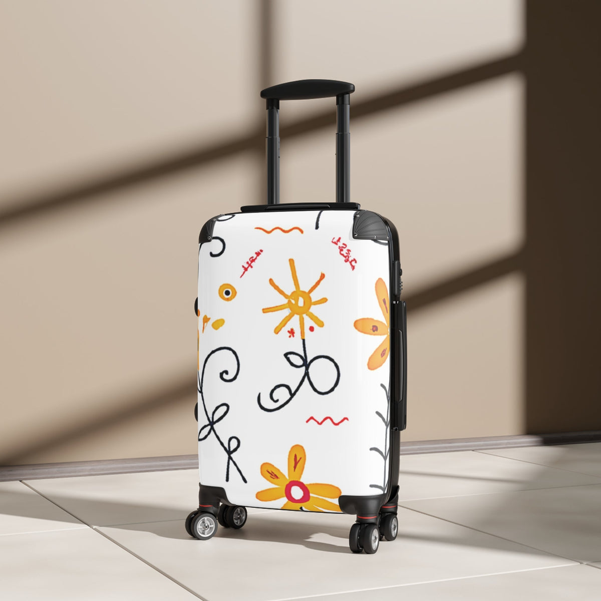 Valise Doodle Florale – Bagage Cabine à Motif de Fleurs Jaunes