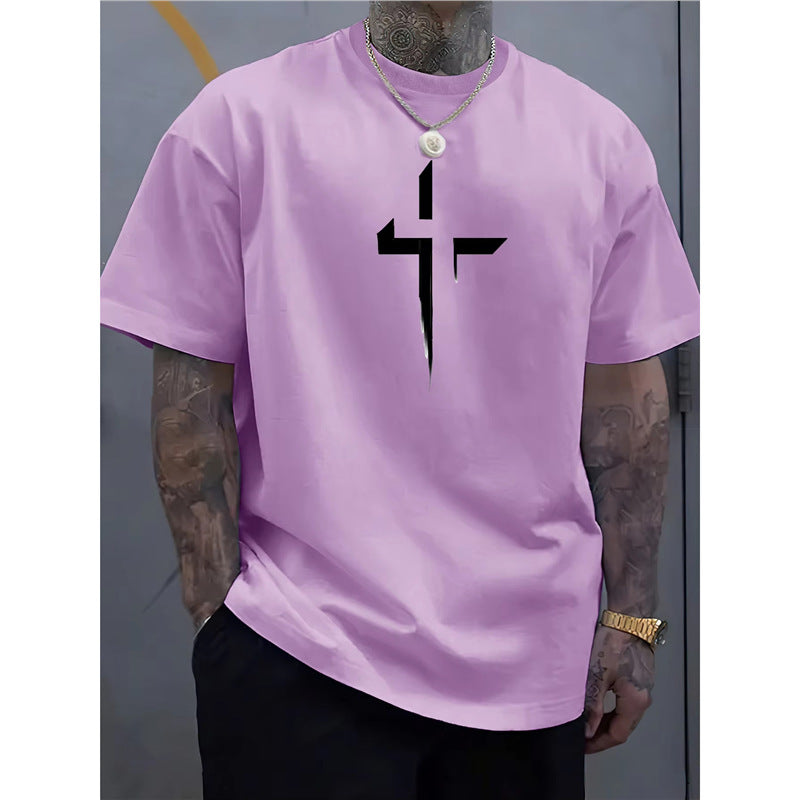 Haut décontracté à manches courtes pour homme, style streetwear, coupe ample, imprimé croix, design créatif