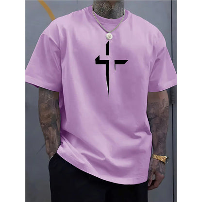 Haut décontracté à manches courtes pour homme, style streetwear, coupe ample, imprimé croix, design créatif