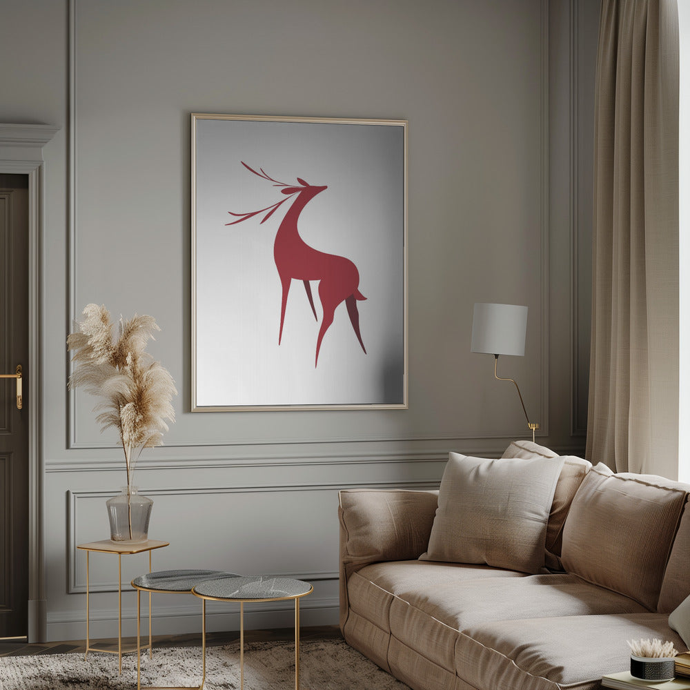 Art mural Cerf rétro stylisé (rouge)