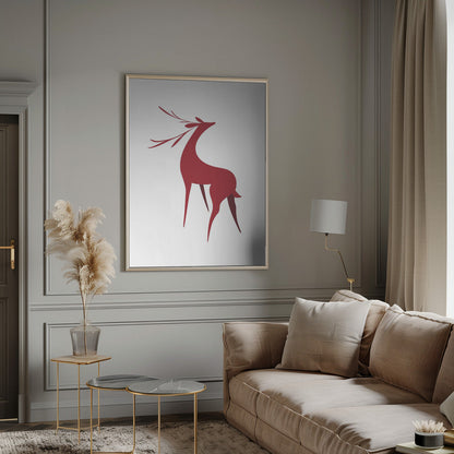 Art mural Cerf rétro stylisé (rouge)