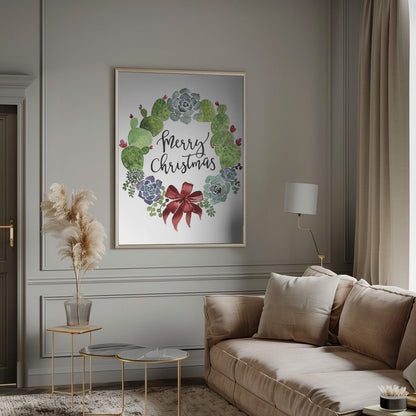 Décoration murale Couronne de Noël cactus et plantes grasses joyeux Noël