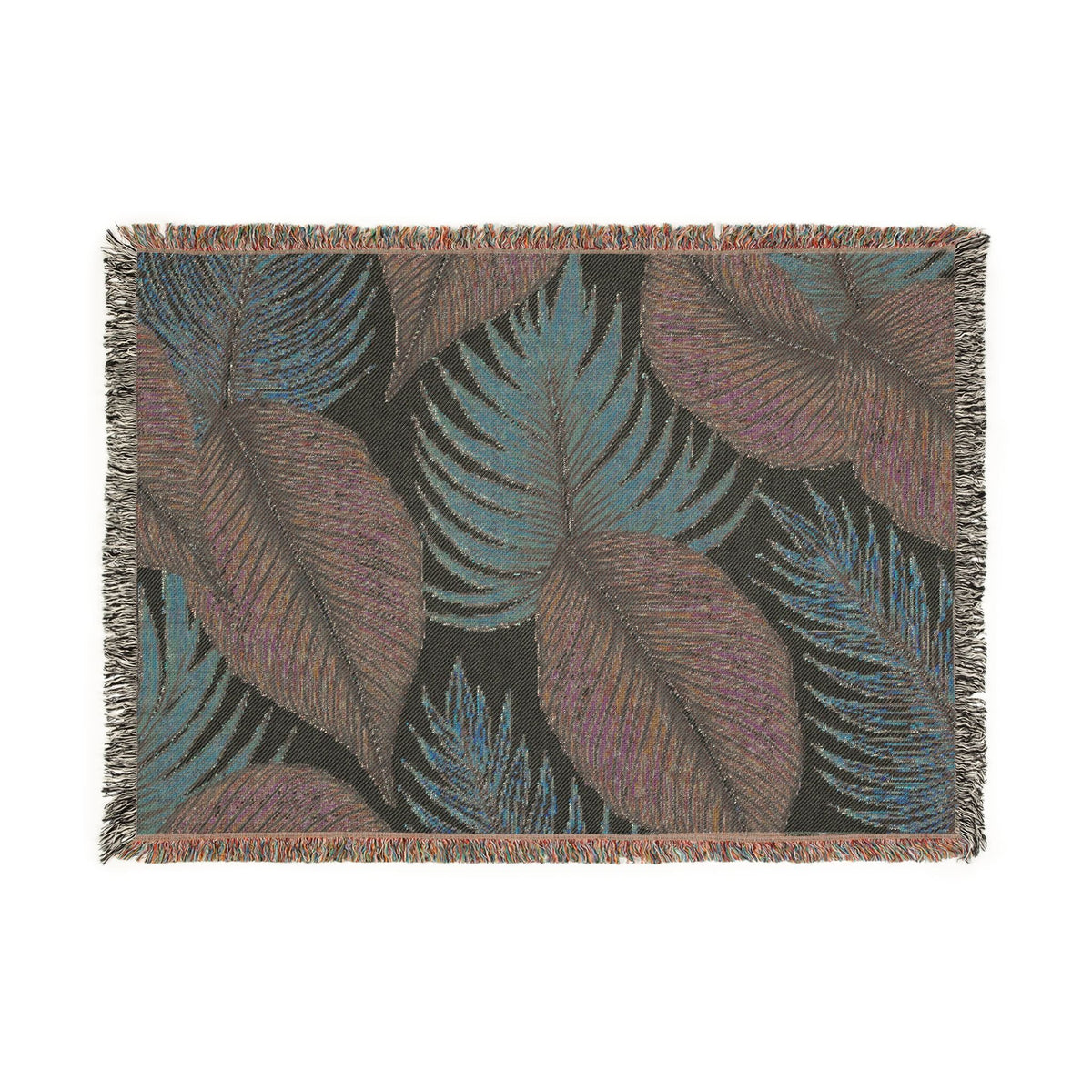 Jeté de lit tissé à motif feuilles tropicales – Décor bohème côtier pour salon et patio