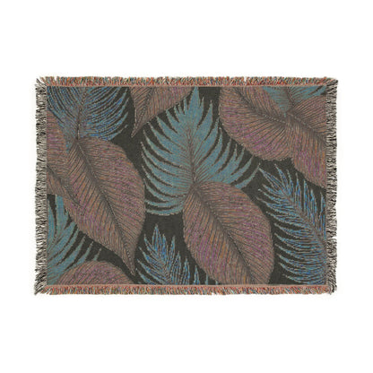 Jeté de lit tissé à motif feuilles tropicales – Décor bohème côtier pour salon et patio