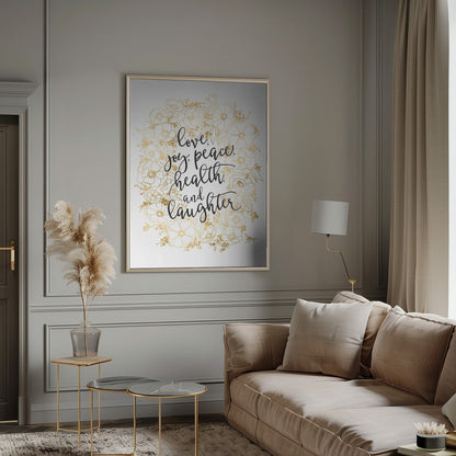 Tableau mural Vœux de fêtes avec fleurs dorées sur toile
