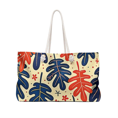 Sac de Voyage Grande Taille Feuilles Tropicales Abstraites | Motif Feuilles Bleu Orange, Grand Fourre-tout