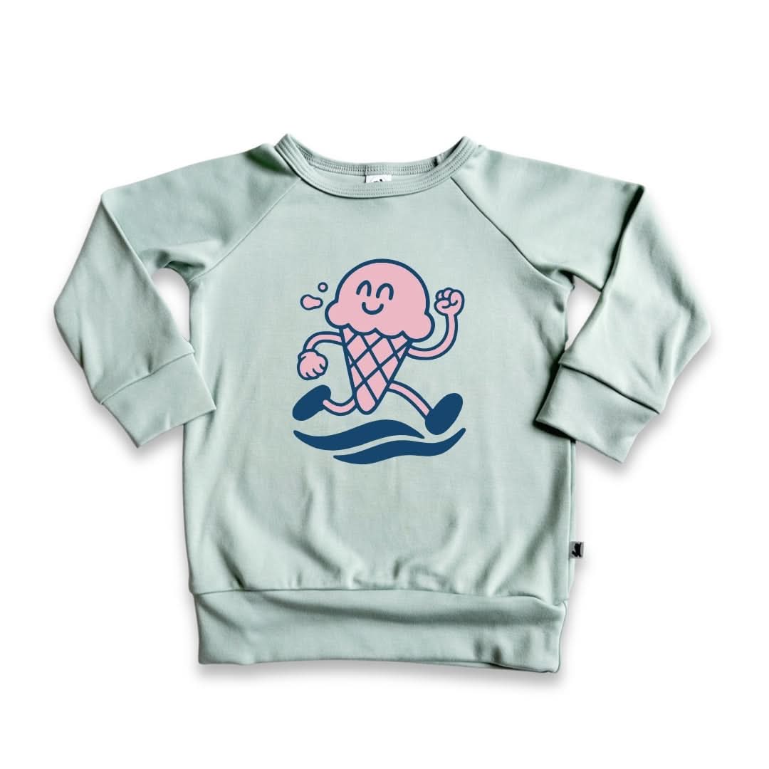 Youth Bamboo Graphic Raglan Pullover | "Happiness Comes In Waves" on Navy