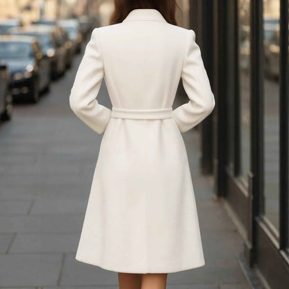 Manteau en laine uni coupe ajustée pour femme – Pardessus d'hiver élégant à manches longues