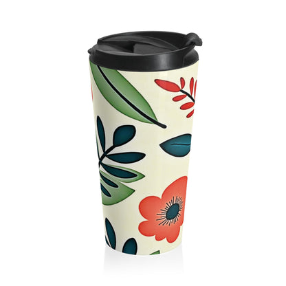 Mug de voyage en acier inoxydable décoré d'art populaire floral