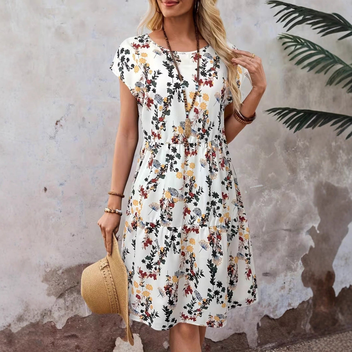 Robe décontractée à imprimé floral pour femme, manches courtes et col rond – Style décontracté japonais/coréen