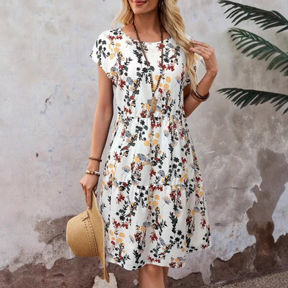 Robe décontractée à imprimé floral pour femme, manches courtes et col rond – Style décontracté japonais/coréen