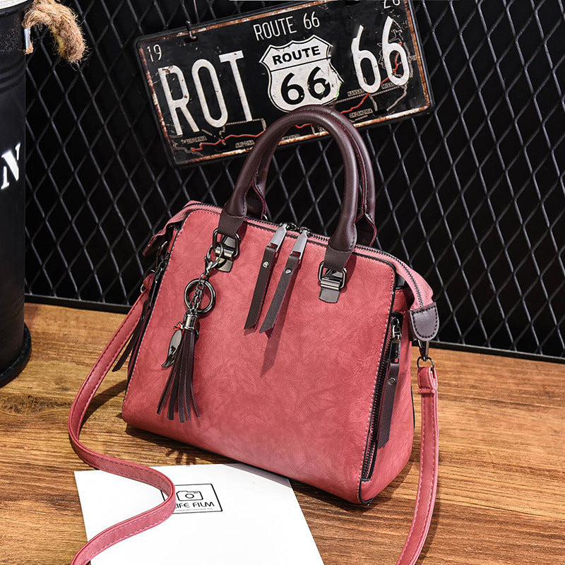 Vintage PU Leather Tassel Handbag for Women, Top-Handle Shoulder Bag
