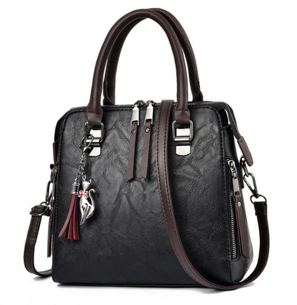 Vintage PU Leather Tassel Handbag for Women, Top-Handle Shoulder Bag