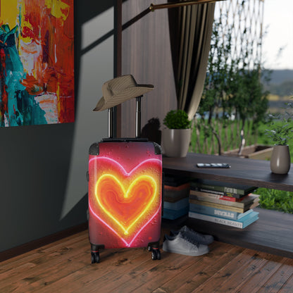 Valise Neon Heart – Bagage de cabine rose vif et jaune à effet LED