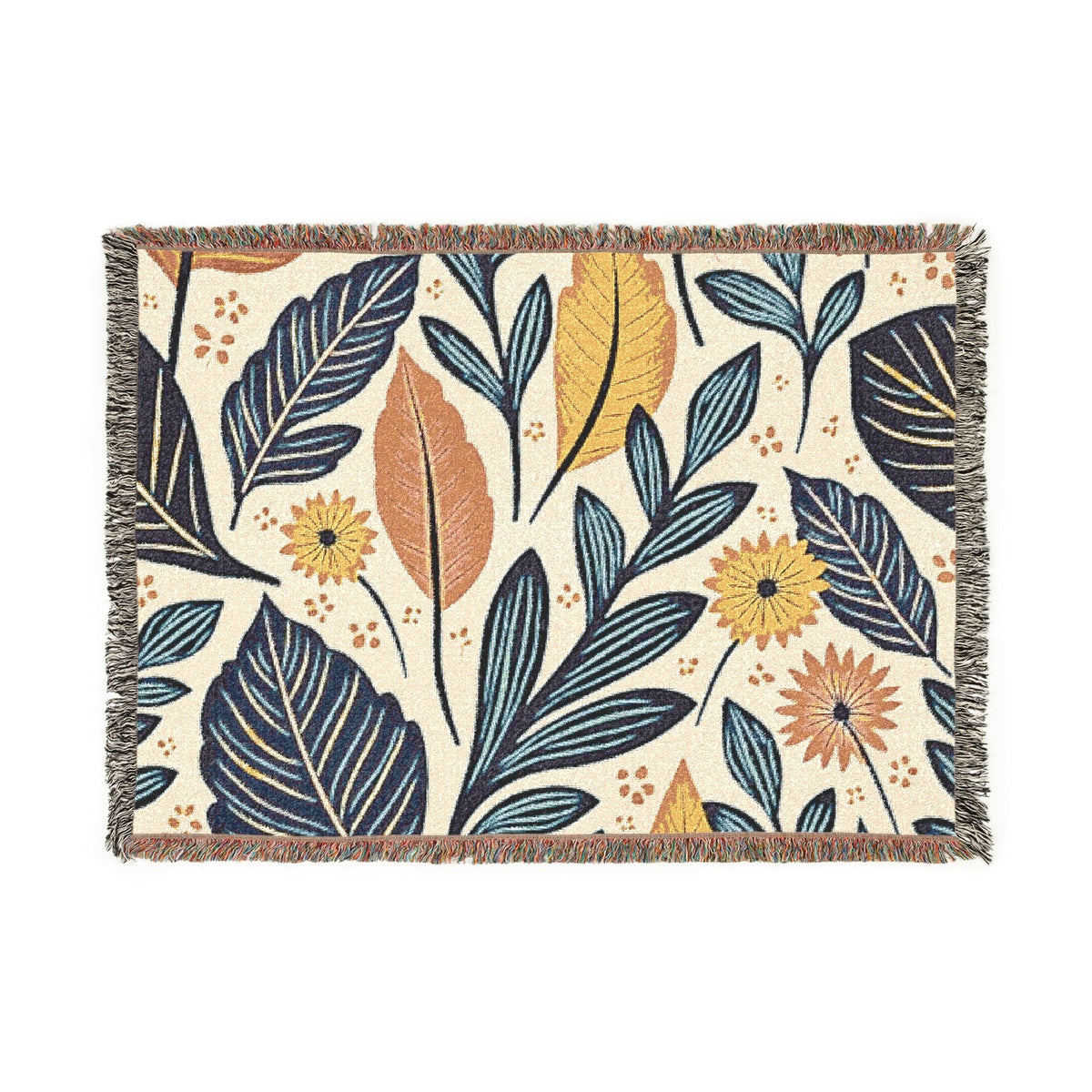 Couverture tissée à motif de feuilles botaniques — Jeté floral réversible pour le salon et la chambre à coucher
