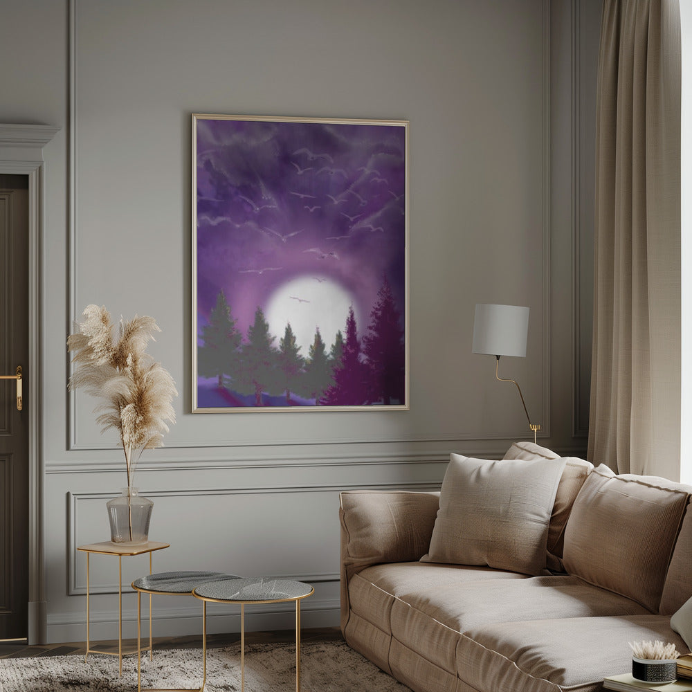 Décoration murale LUNE DANS UN CIEL VIOLET Impression sur toile