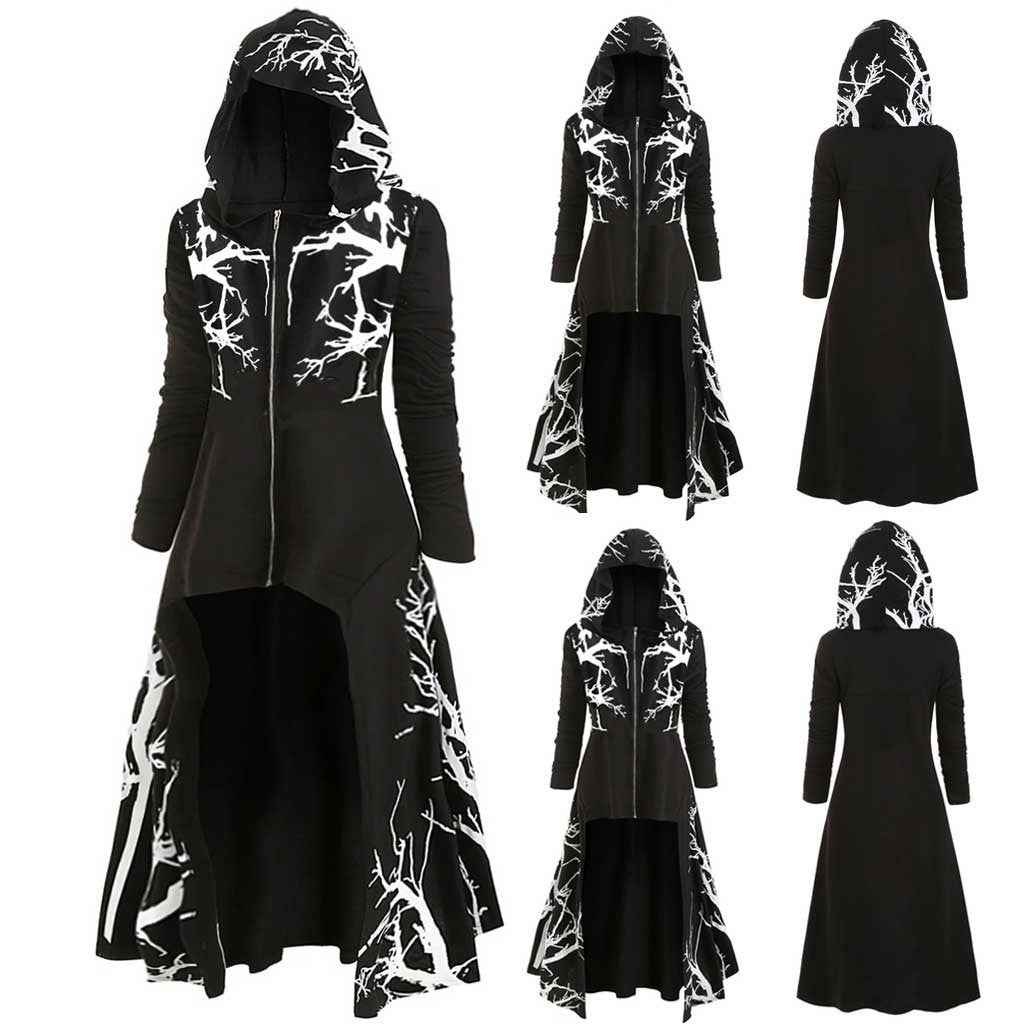 Veste cape gothique d'Halloween pour femme – Manteau de costume à manches longues zippé et imprimé