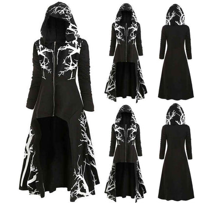 Veste cape gothique d'Halloween pour femme – Manteau de costume à manches longues zippé et imprimé