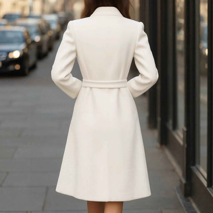 Manteau en laine uni coupe ajustée pour femme – Pardessus d'hiver élégant à manches longues