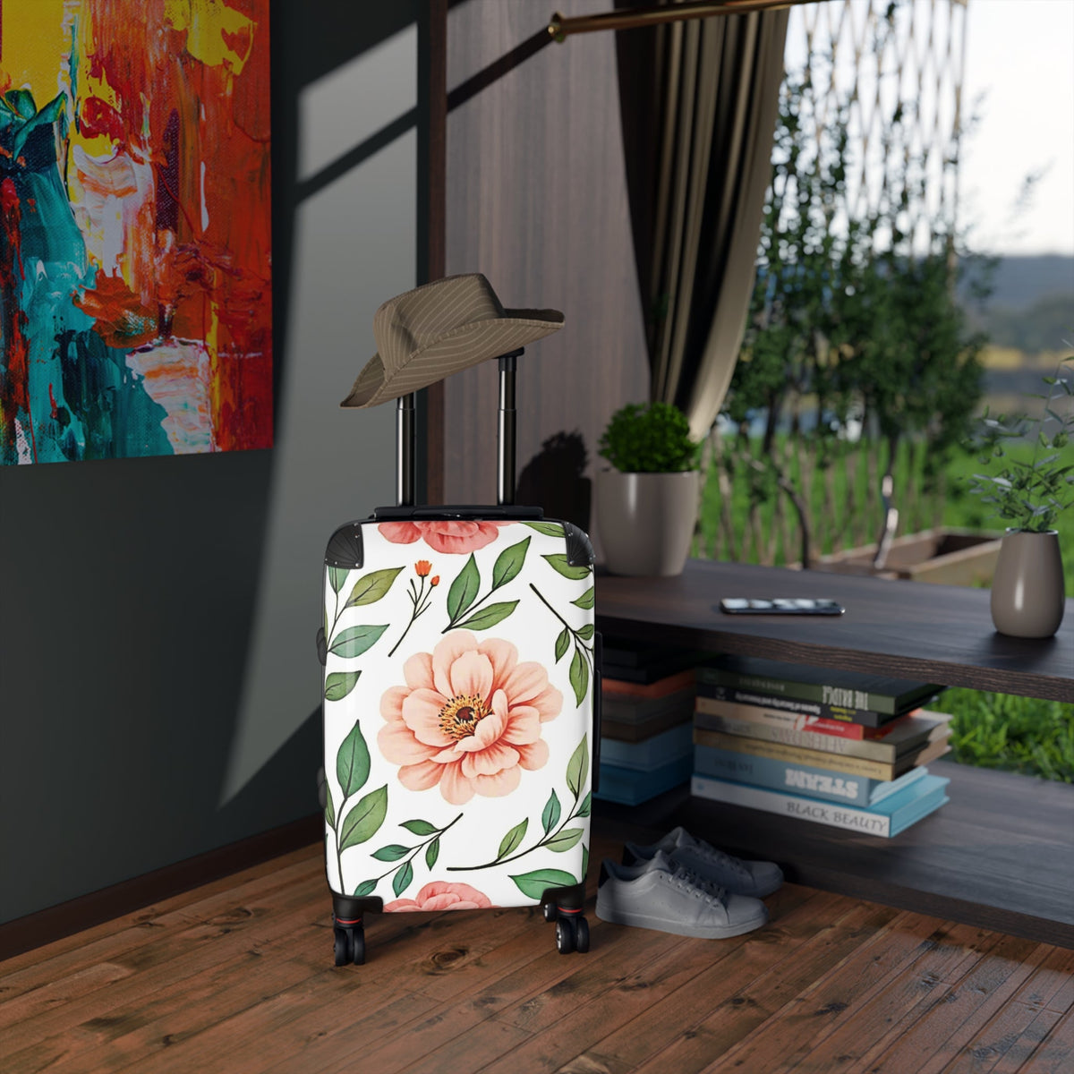 Valise cabine florale — Bagage de voyage Pivoine Rose