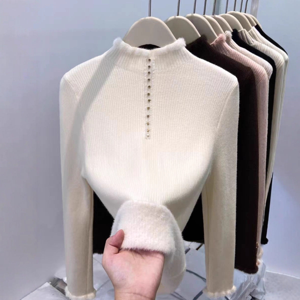 Haut thermique à col montant doublé de polaire pour femme – Pull oversize une pièce pour l'automne et l'hiver