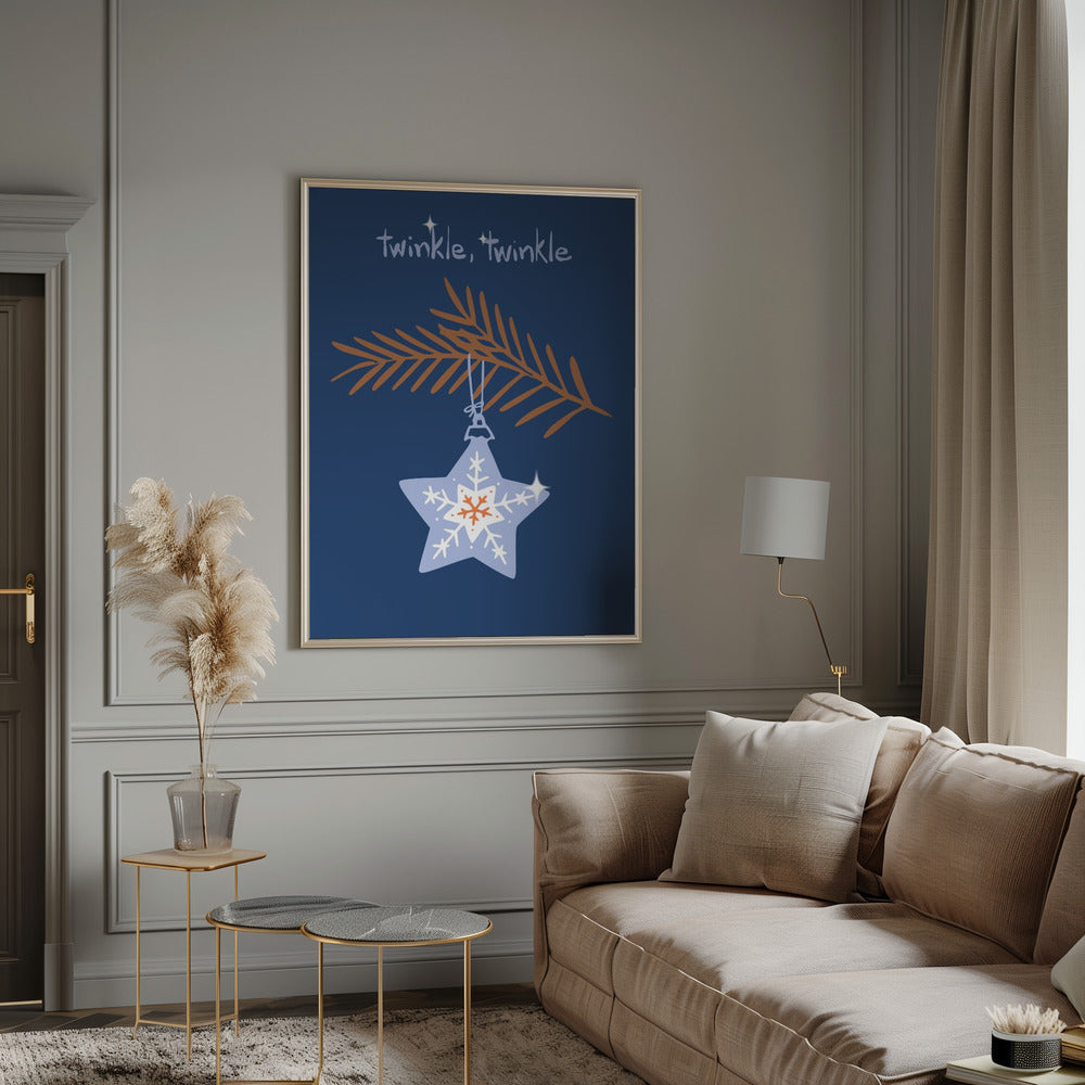 Décoration murale Étoile de Noël bleue scintillante et joyeuse - Impression sur toile