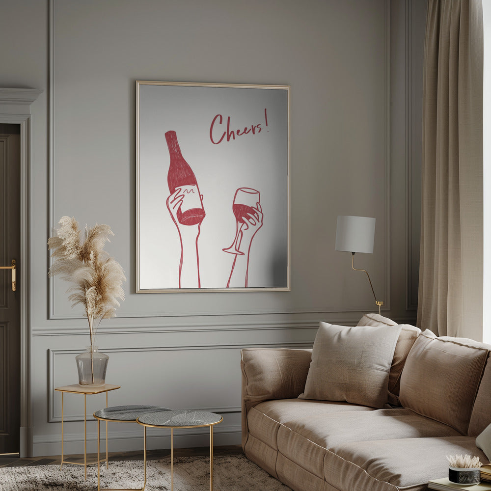 Décoration murale Illustration et texte « Cheers » (noir et blanc)