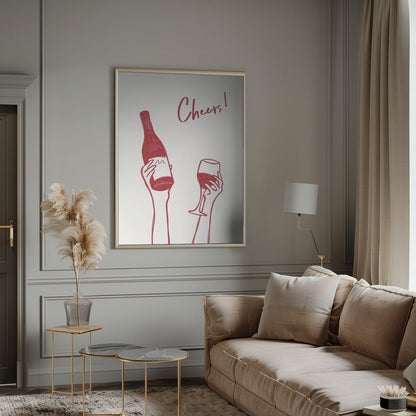 Décoration murale Illustration et texte « Cheers » (noir et blanc)