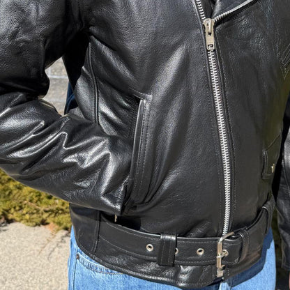 Open Road Men’s Buffalo Leather Biker Jacket with Removable Lining