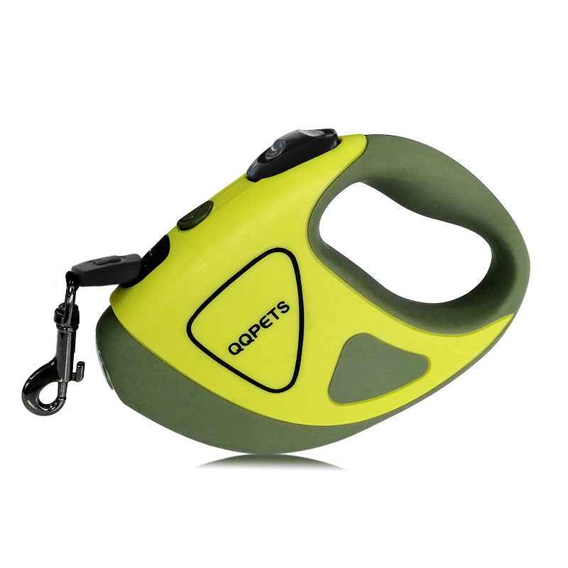 Laisse rétractable automatique en fibre pour chien de compagnie avec éclairage LED de sécurité nocturne et corde extensible automatique pour chien, fournitures pour animaux de compagnie