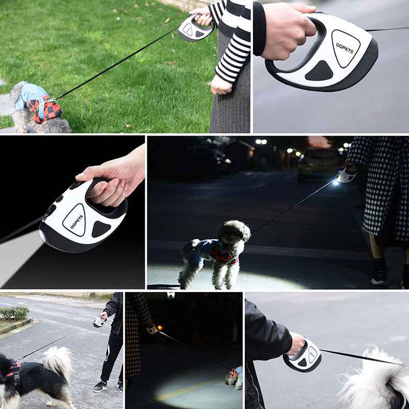 Laisse rétractable automatique en fibre pour chien de compagnie avec éclairage LED de sécurité nocturne et corde extensible automatique pour chien, fournitures pour animaux de compagnie
