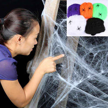 Toile d'araignée extensible pour décoration  d'Halloween – Toile en coton avec mini-araignées pour usage intérieur et extérieur