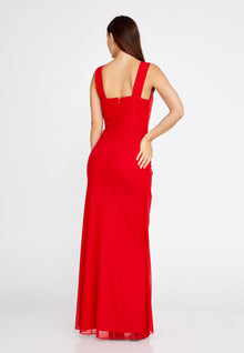 Chiffon Wrap Column Long Dress - Red