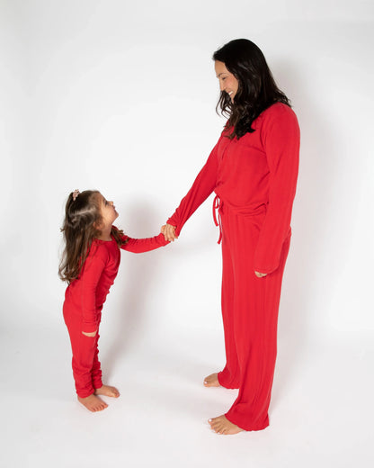 Pyjama long rouge pour femme