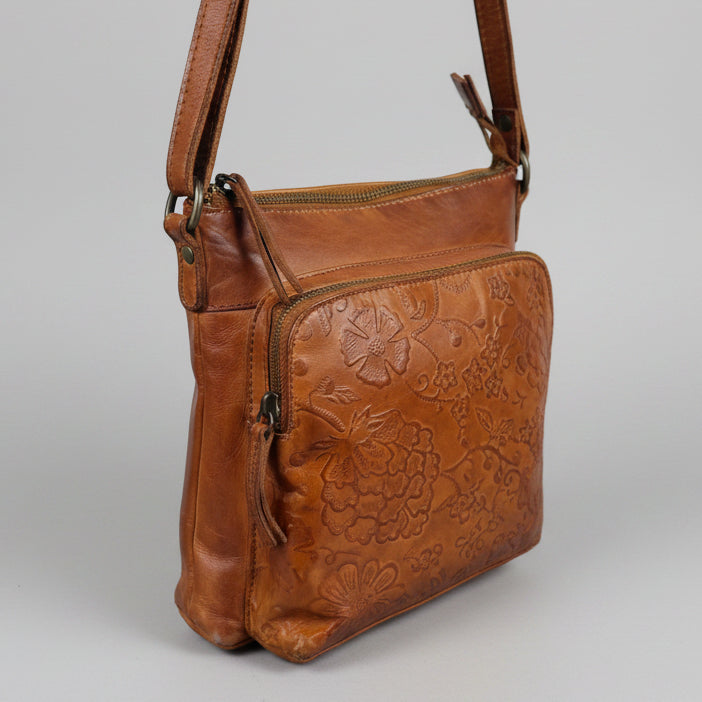 Sac à bandoulière en cuir véritable MET pour femme. Sac à main floral gaufré de haute qualité