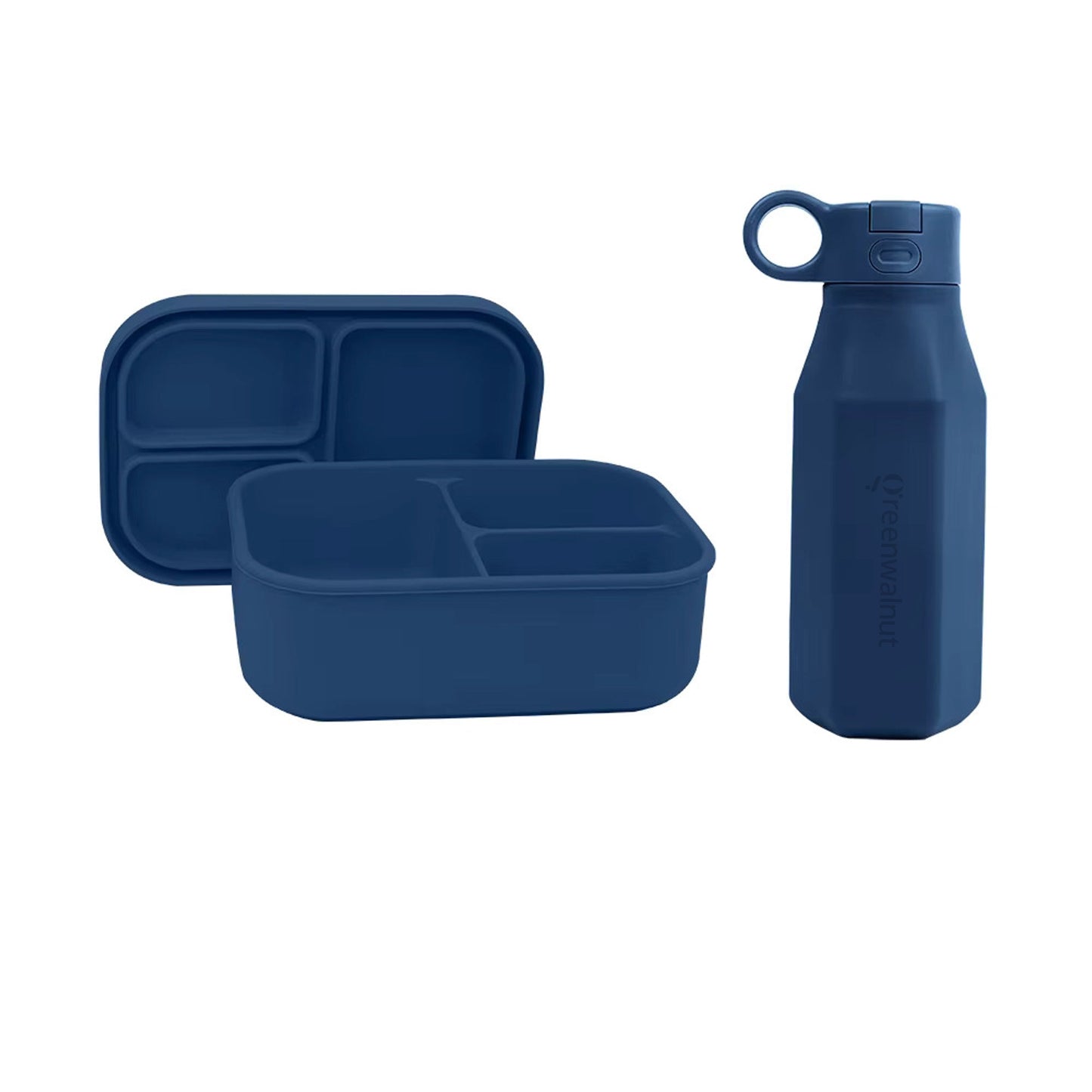 Ensemble boîte à bento en silicone et bouteille d'eau – Récipient alimentaire antifuite à 3 compartiments pour enfants et adultes