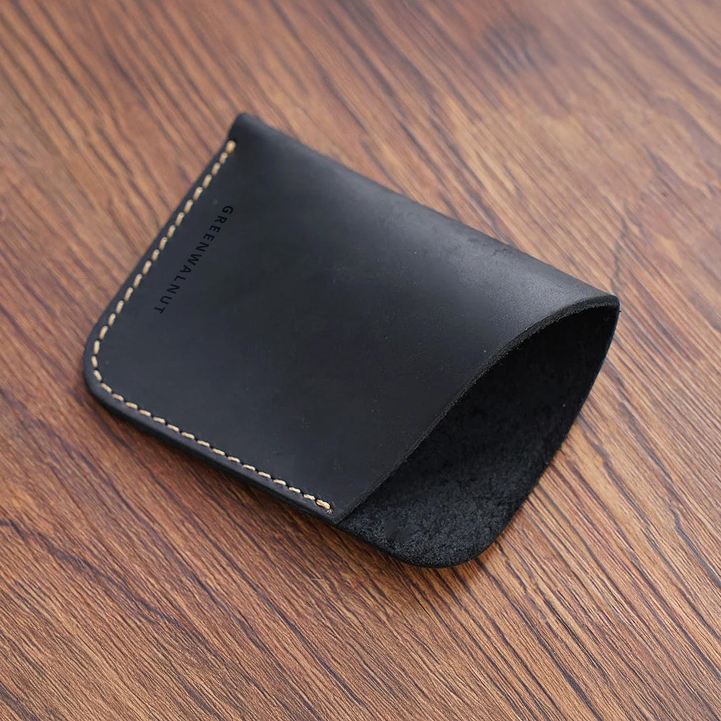 Porte-cartes minimaliste en cuir véritable | Portefeuille fin en cuir fait main