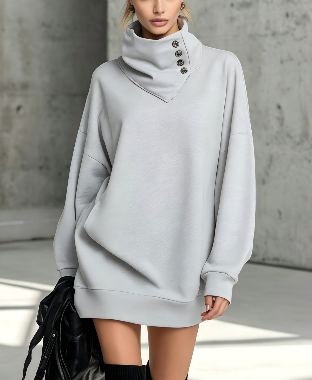 Sweat-shirt boutonné vintage pour femme, coupe ample – Haut décontracté à manches longues mi-long