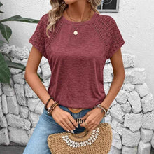 T-shirt femme à col rond avec empiècement en dentelle