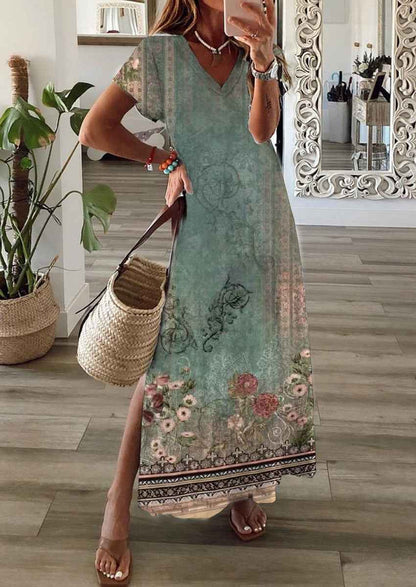Robe d’été élégante à impression 3D pour femme – Robe mi-longue tendance à fente